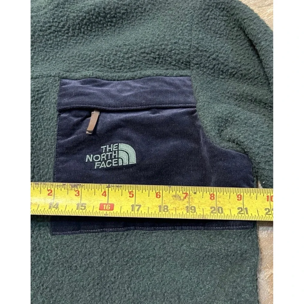 The North Face Fleece Jacket Mens Large Green Snap Front Corduroy Pocket